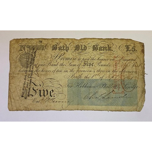 101 - A Victorian Bath Old Bank £5 banknote, 1841
