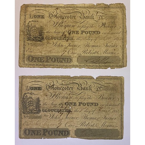 102 - An early 19th century Gloucester Bank £1 banknote, 1822, and another, 1824 (2)
