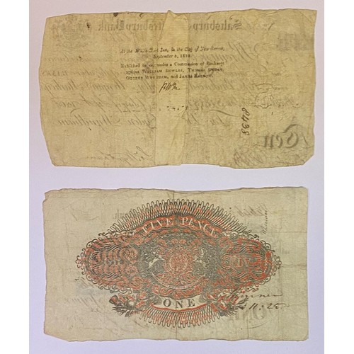 104 - An early 19th century Salisbury & Shaftesbury £10 banknote, 1808, repaired, and a Romford Agricultur... 
