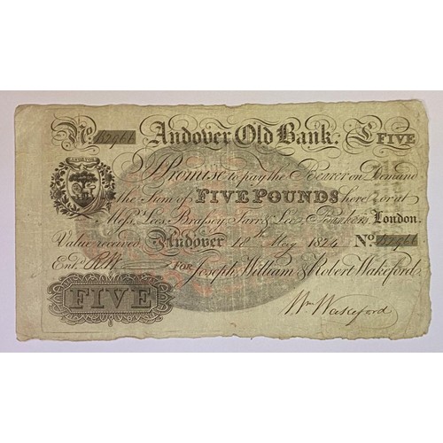 105 - An Andover Old Bank £5 banknote, 1824