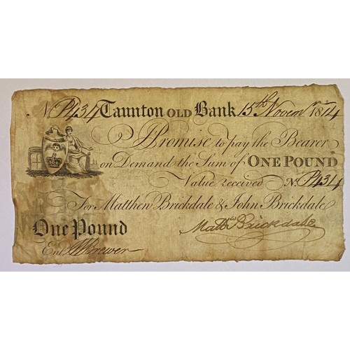 110 - A George III Taunton Old Bank £1 banknote, 15th November 1814