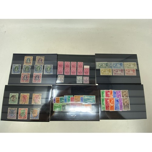 65 - India- QV-GVI unused and used selection on cards with GV and GVI vals to 25r, Airmail set, 1952 Poet... 