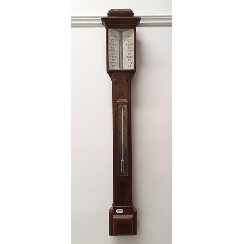 812 - A stick barometer, with thermometer, the ivory register signed Cuzner, Shepton Mallet, in an oak cas... 