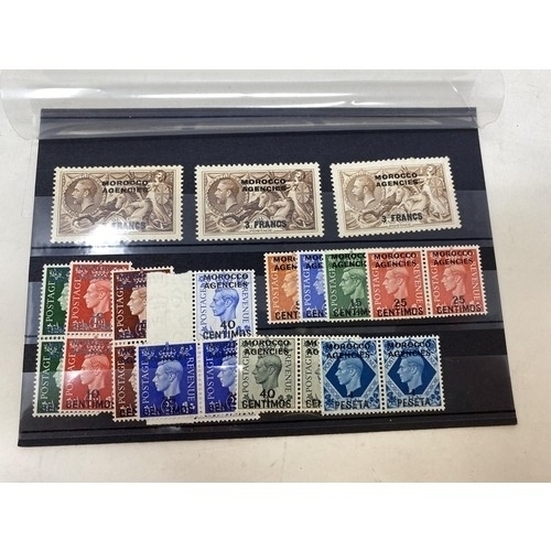 64 - Morocco Agencies- French Offices Seahorse 2/6 (3)m/m, Spanish Offices GVI vals to 1p on 10d in u/m p... 