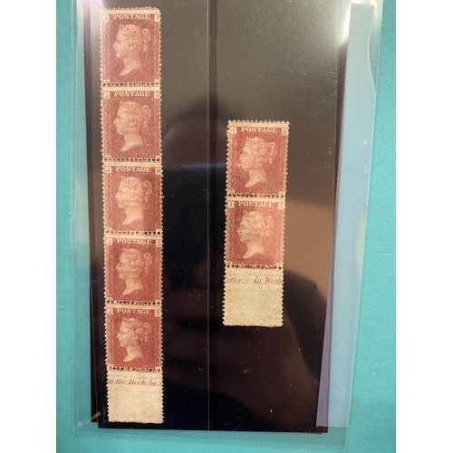 87 - - Great Britain- 1864-79 1d lake-red multiples with plate 192 block of 6 and lower marginal strips o... 