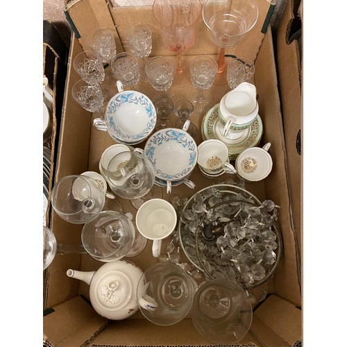 713 - A tea service, various ceramics and glass, a wedding dress, and three hats (qty))