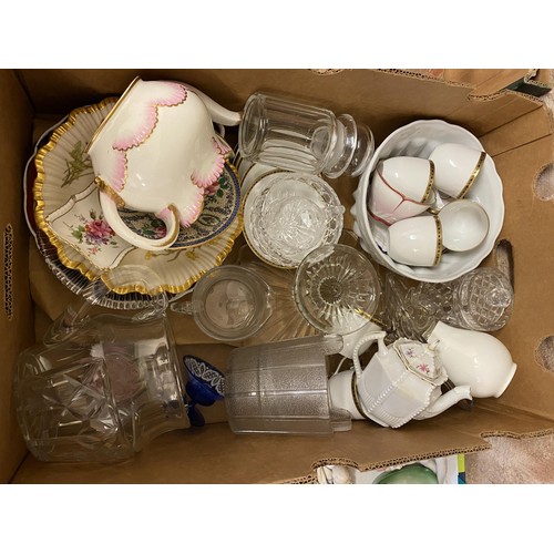 713 - A tea service, various ceramics and glass, a wedding dress, and three hats (qty))