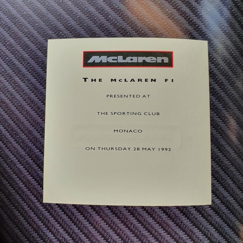 42 - McLaren: a rare 1992 F1 road car launch brochure, presented at The Sporting Club, Monaco, on Thursda...