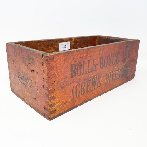 45 - A Rolls-Royce Ltd (Crewe Division) wooden box, Tool Store, 30.5 cm wide...