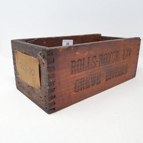 46 - A Rolls-Royce Ltd (Crewe Division) wooden box, Tool Store, 30.5 cm wide...