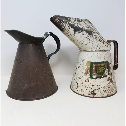50 - A Pratts petrol can, with a funnel, re-painted, a Shell-Mex & BP Lamp Oil can, and two oil cans (4)...