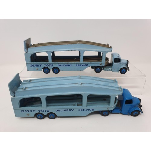 39 - Two Dinky Toys Pullmore car transporters, a Foden Burmah petrol tanker, and three tanks...