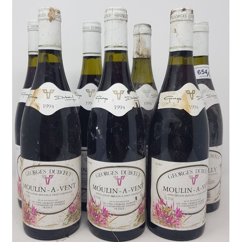 654 - Five bottles of Moulin-A-Vent, Georges Duboeuf, 1994, and two others similar, 1996 (7)