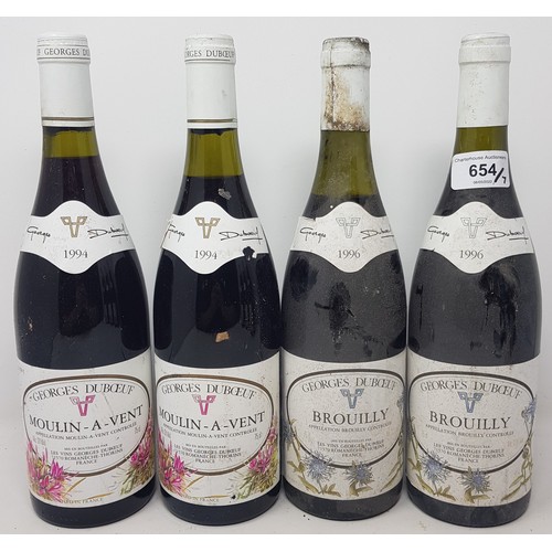 654 - Five bottles of Moulin-A-Vent, Georges Duboeuf, 1994, and two others similar, 1996 (7)