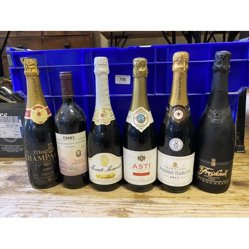 706 - Assorted champagne, wine and other items (qty)