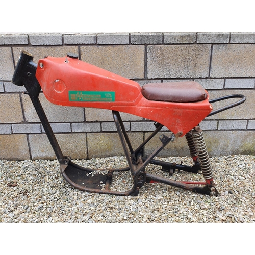 40 - A Montesa frame, with a plastic fuel tank, and a Fantic red painted frame, with a fibreglass fuel ta...