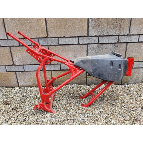 40 - A Montesa frame, with a plastic fuel tank, and a Fantic red painted frame, with a fibreglass fuel ta...