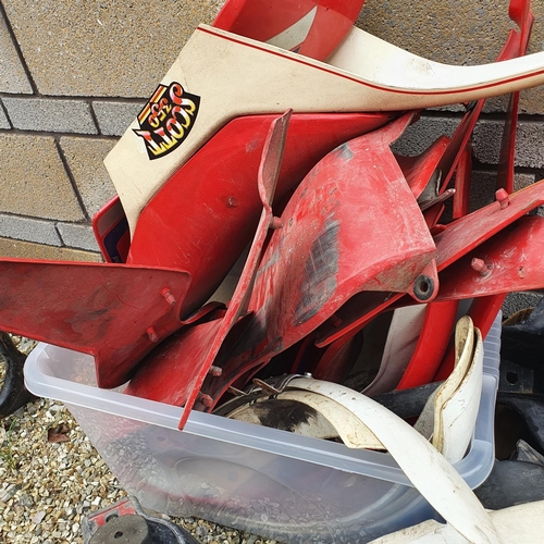 9 - **White mudguard with diamond cut outs removed from this lot**

Assorted Fantic fibreglass fuel tank...