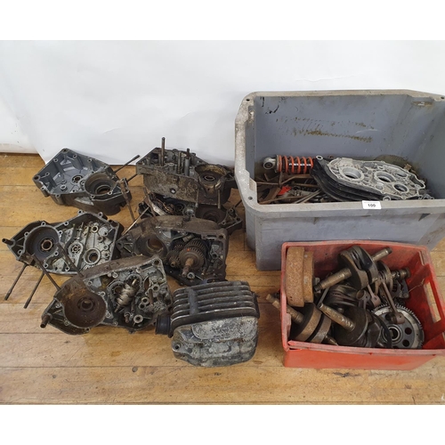 100 - Assorted engine, gearbox and other parts, in a tea chest and a box (qty)