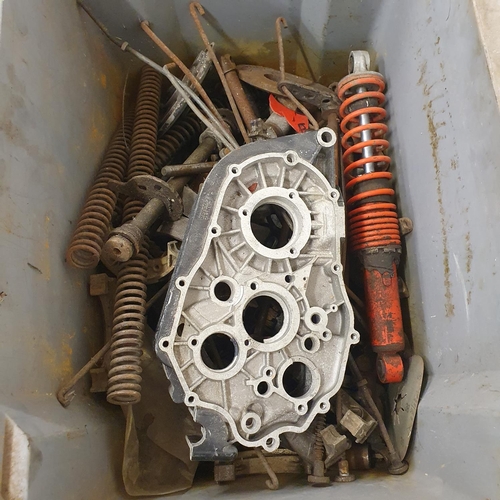 100 - Assorted engine, gearbox and other parts, in a tea chest and a box (qty)