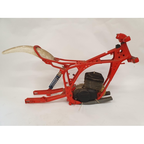 113 - A Fantic frame, painted red, with an engine