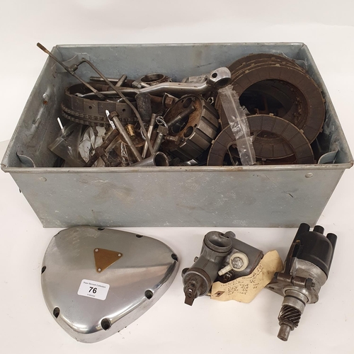 76 - Assorted parts, mostly Triumph 3TA, including an Amal carburettor (box)