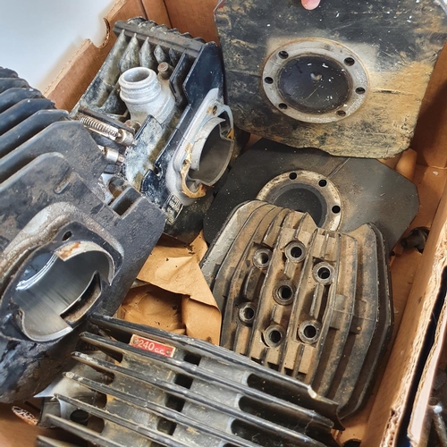 78 - Six Fantic cylinder heads, and other items (2 boxes)