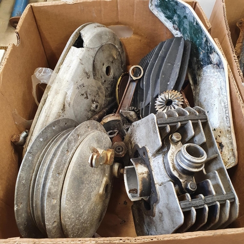 89 - A Fantic cylinder head, and other assorted parts (2 boxes)