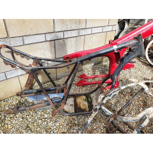 29 - A black painted frame, two Honda Cub frames, and other items (qty)...