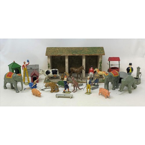 238 - Assorted Britains farmyard figures, circus figures and accessories (box)