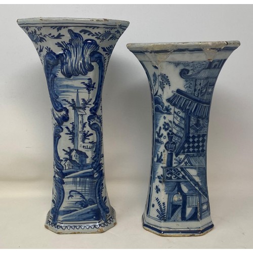 465 - A Delft vase, 26 cm high, and another 23 cm high (2)