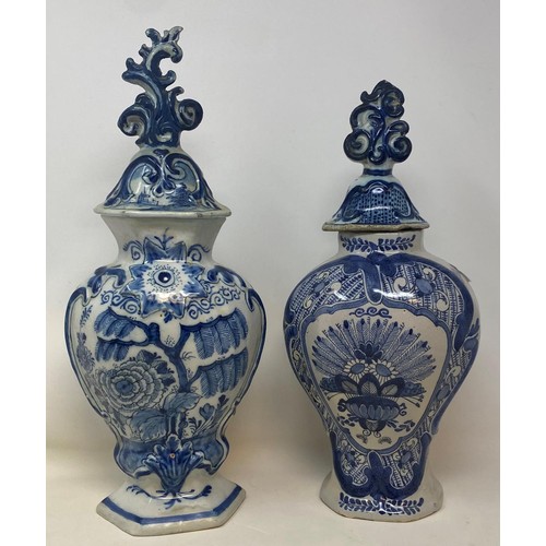 466 - A Delft vase and cover, 40 cm high, and another, 35 cm high (2)