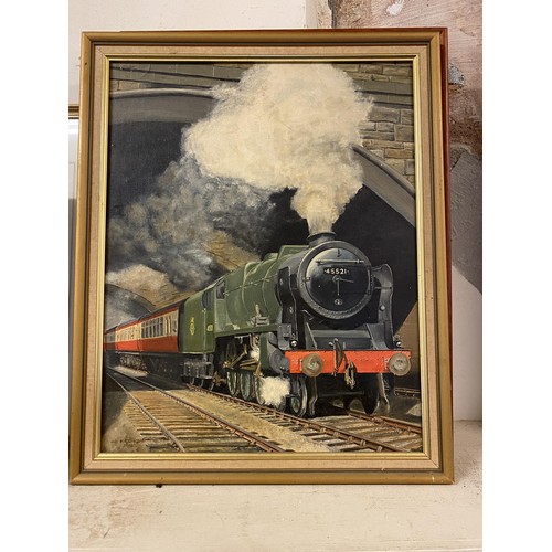 648 - English school, 20th century, a steam train exiting tunnel, oil on board, 40 x 50 cm, a Richard Robj... 