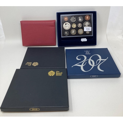 113 - Five Royal Mint year proof coin collection sets, 2005, 2007 (2), 2010 and 2011 (5)