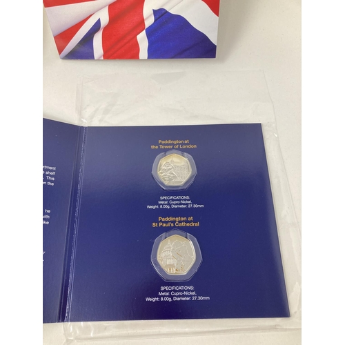 124 - A Royal Mint Paddington Bear 50p coin collection set, 2019, and other assorted coins