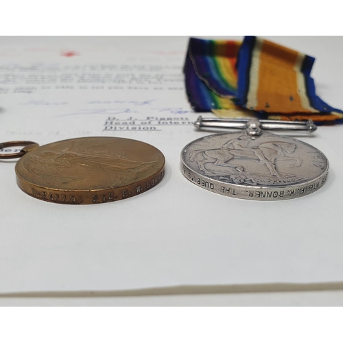 151 - A WWI pair, awarded to T-242208 Pte F W Bonner, The Queen's Regiment, a French Red Cross badge, acco... 