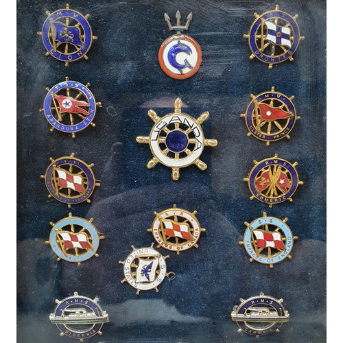 147 - Assorted brooches, badges and cigarette cases, with enamel and other ships crests, including MV Ulst... 