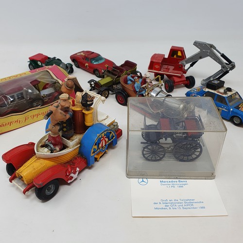 216 - A Wiking Modell Daimler-Motorwagen, a Corgi Toys Chitty Chitty Bang Bang model, and various other to... 