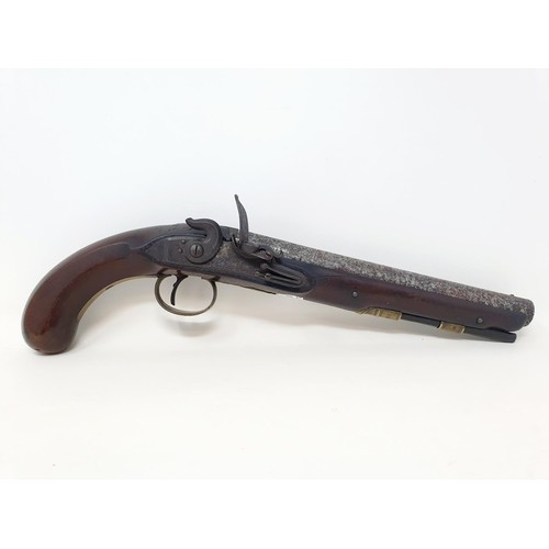 201A - A late 18th/early 19th century flintlock pistol, signed H NOCK, hammer broken, rust to barrel, wood ... 