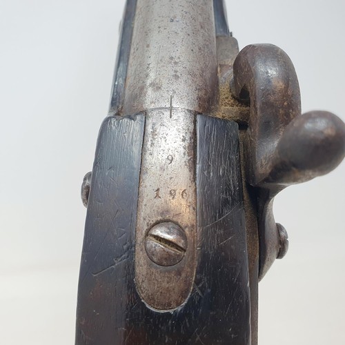 202A - An early 19th cnetury percussion cap pistol, lacks belt hook, handle with a hole, attic stored, 41 c... 