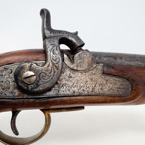 203A - An early 19th century percussion cap pistol, indistinctly signed, attic stored, 28 cm