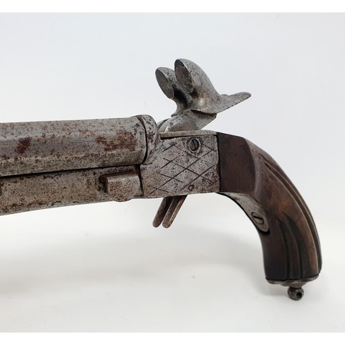 204A - A 19th century rim fire double barrel pistol, attic stored, 22 cm