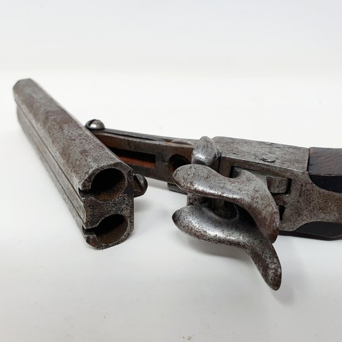 204A - A 19th century rim fire double barrel pistol, attic stored, 22 cm