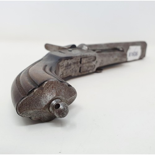 204A - A 19th century rim fire double barrel pistol, attic stored, 22 cm