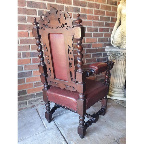 171 - A late Victorian Anglo-Flemish carved oak armchair