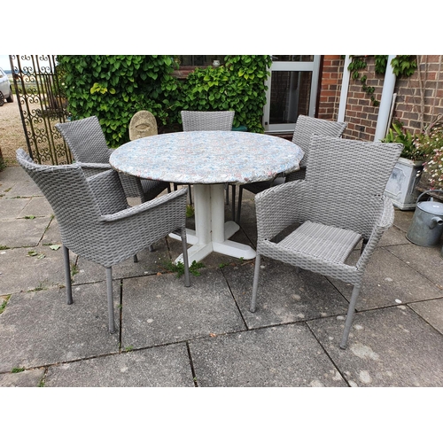 19 - A set of five garden armchairs, and a plastic garden table...