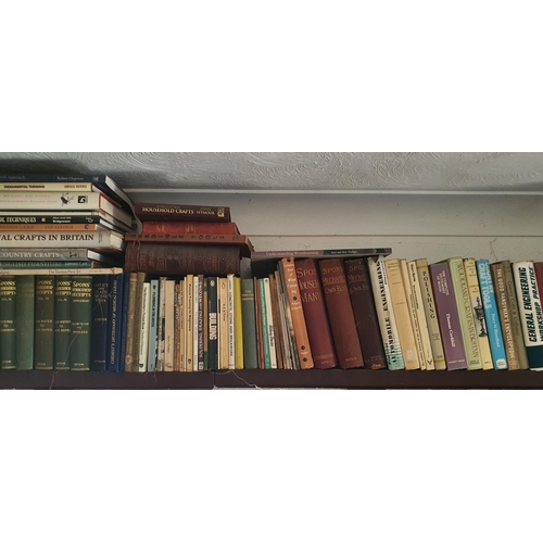 203 - The group of books on the top shelves in the study, including Woodwork, Spons Mechanic Own Book, Hou... 