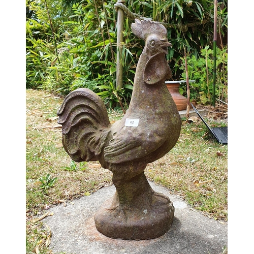 62 - A cast metal figure of a cockerel, 59 cm high