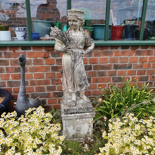 80 - A set of four reconstituted stone garden figures on stands, the four seasons, each approx. 104 cm hi... 