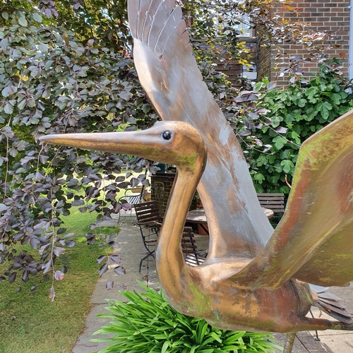 90 - An Oliver Strong bronze figure of a Heron taking flight, from the Almost Airborn series, approx. 210... 